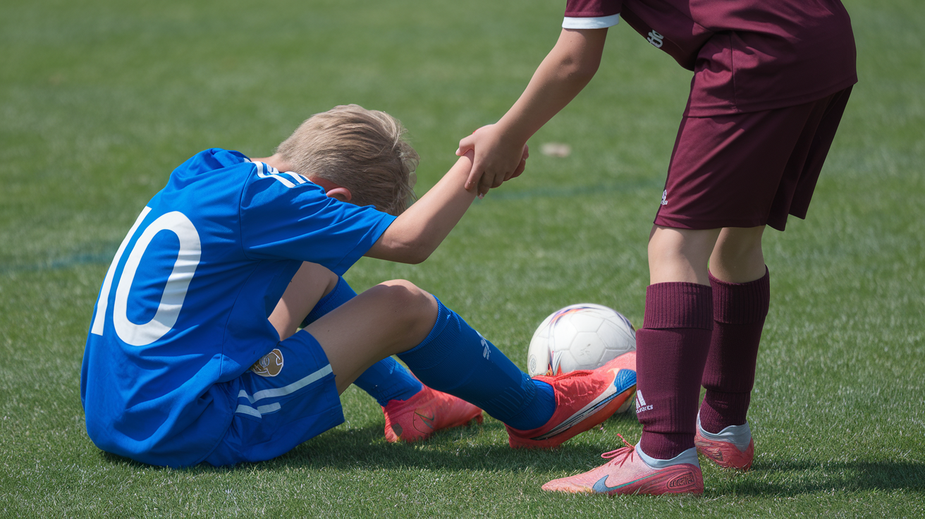 Gesto di Fairplay tra due calciatori di un calciatore della scuola calcio Pontecagnano Academy